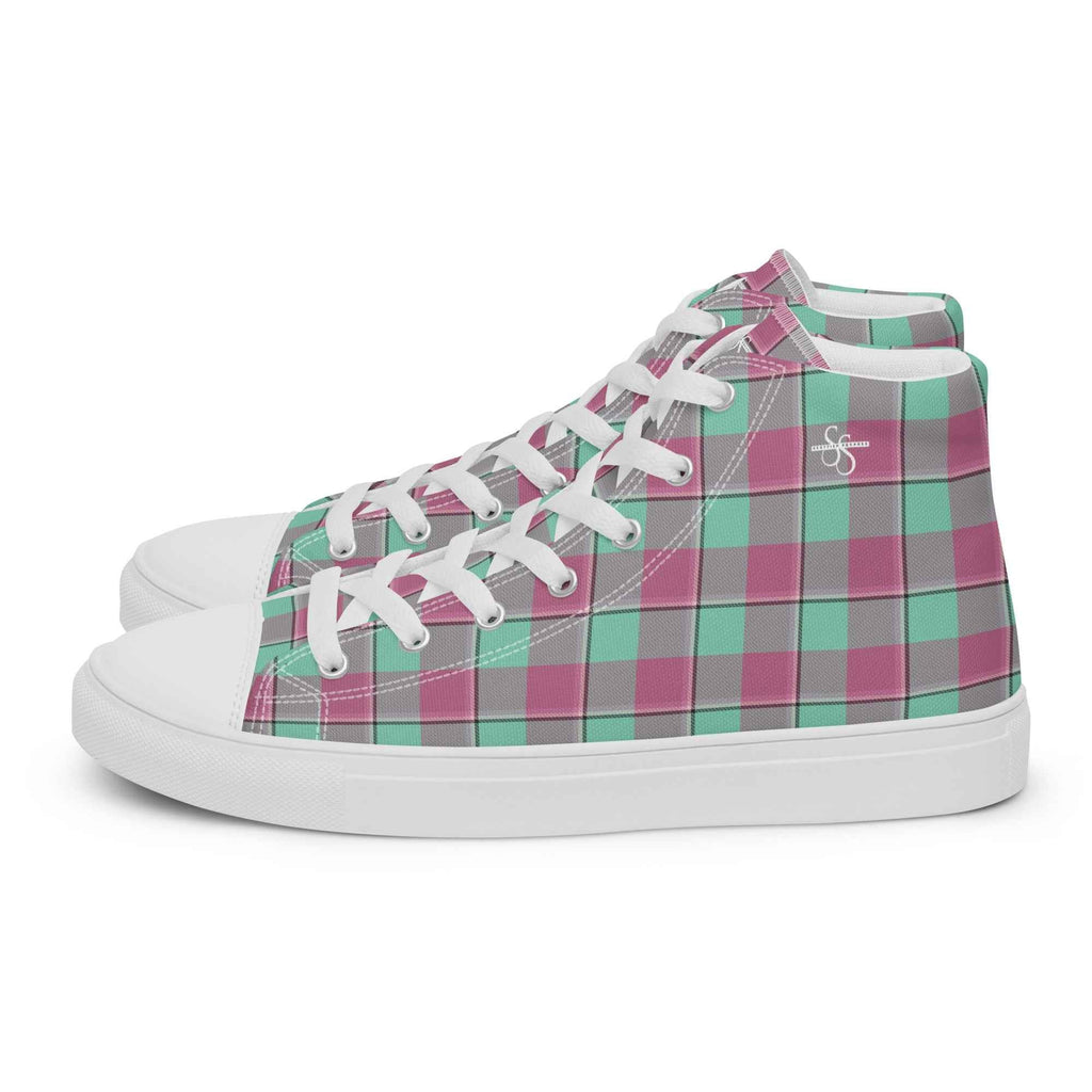 Women’s High Top Canvas Shoes Vista Blue and Turkish Rose Plaid