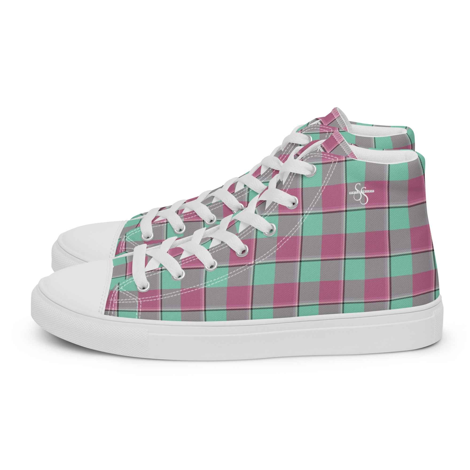 Women’s High Top Canvas Shoes Vista Blue and Turkish Rose Plaid