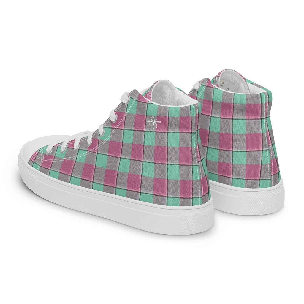 Women’s High Top Canvas Shoes Vista Blue and Turkish Rose Plaid