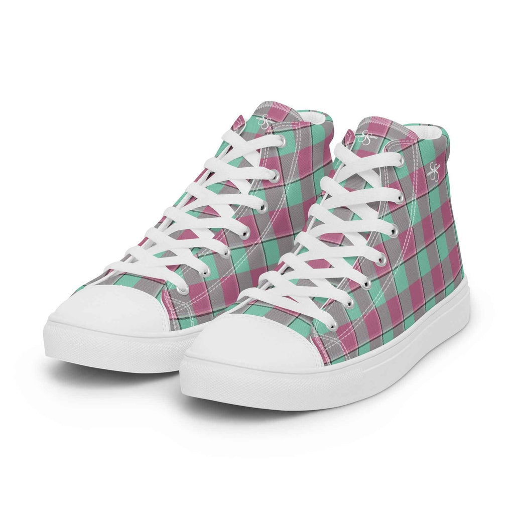 Women’s High Top Canvas Shoes Vista Blue and Turkish Rose Plaid