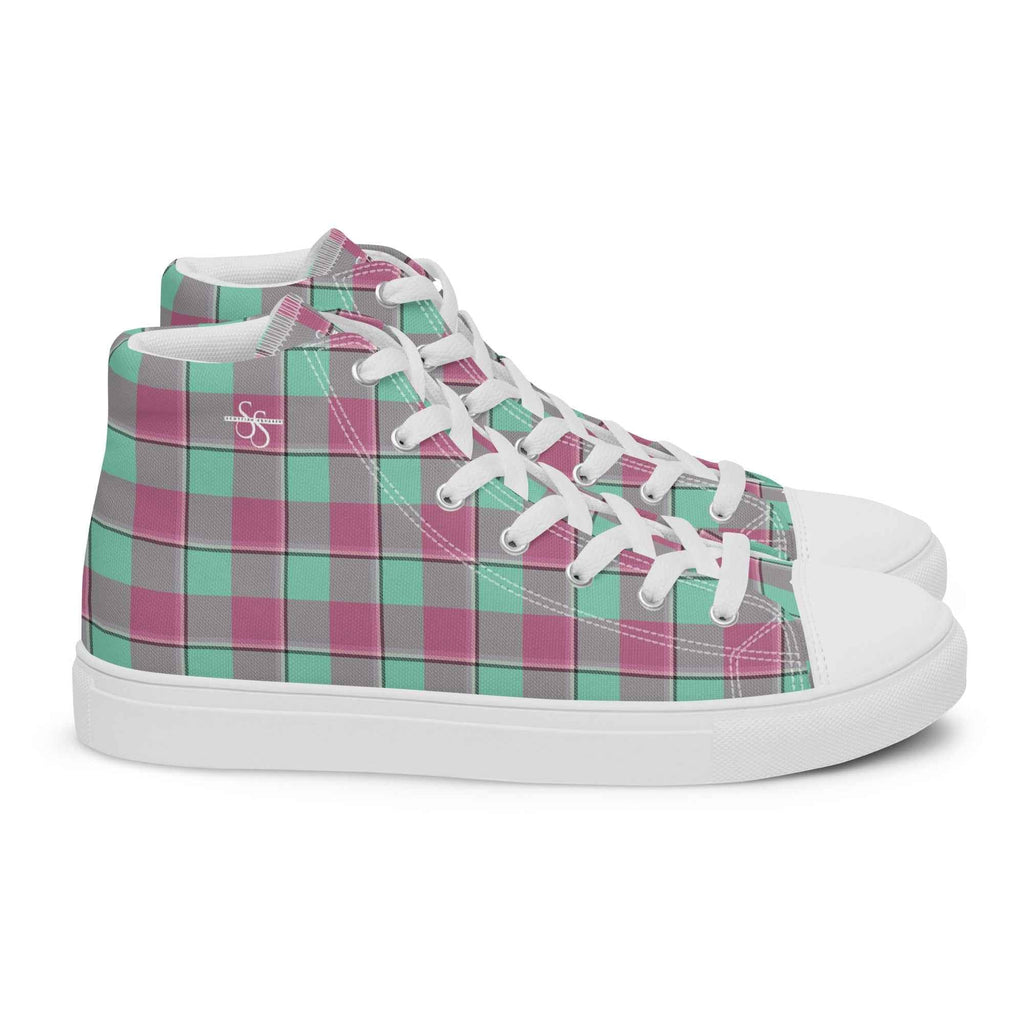 Women’s High Top Canvas Shoes Vista Blue and Turkish Rose Plaid