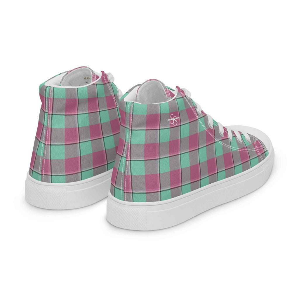 Women’s High Top Canvas Shoes Vista Blue and Turkish Rose Plaid