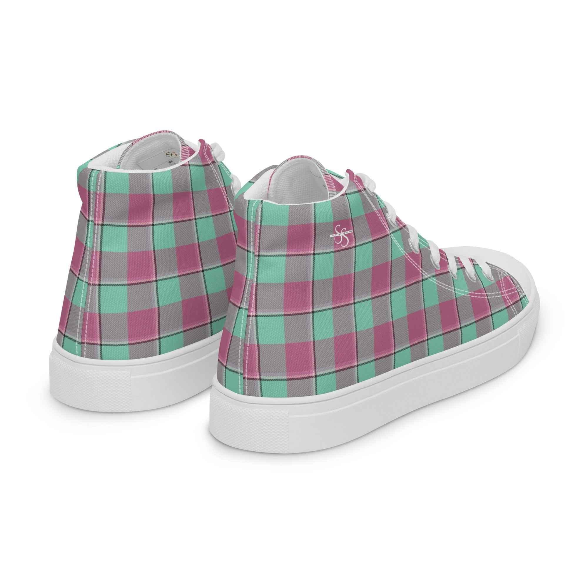 Women’s High Top Canvas Shoes Vista Blue and Turkish Rose Plaid