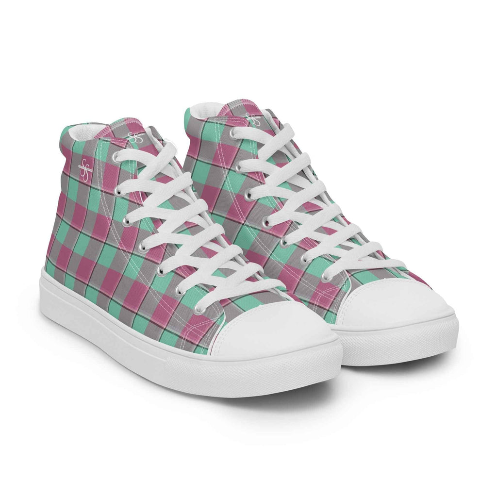 Women’s High Top Canvas Shoes Vista Blue and Turkish Rose Plaid