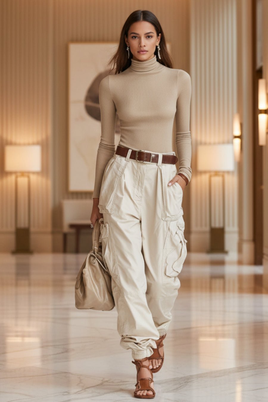 Women's High-Waist Cargo Parachute Pants with Elastic Ankle Cuffs - Che Cose Belle