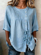 Women's Lace-Up Button Shirt – 3/4 Sleeve Asymmetric - Che Cose Belle
