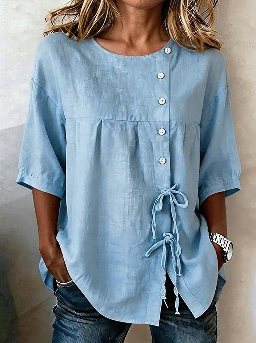 Women's Lace-Up Button Shirt – 3/4 Sleeve Asymmetric - Che Cose Belle