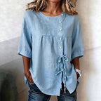 Women's Lace-Up Button Shirt – 3/4 Sleeve Asymmetric - Che Cose Belle