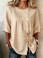 Women's Lace-Up Button Shirt – 3/4 Sleeve Asymmetric - Che Cose Belle