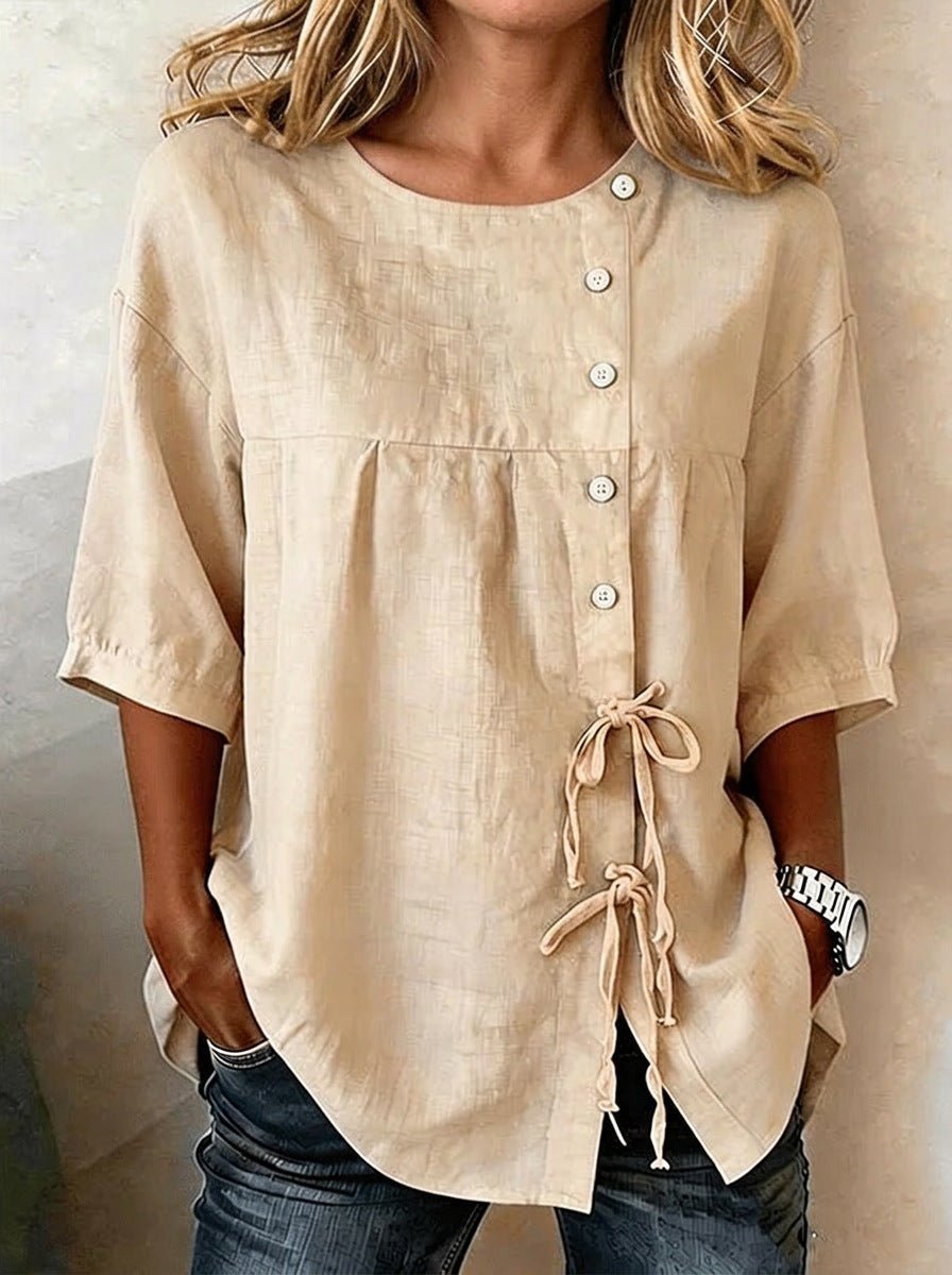 Women's Lace-Up Button Shirt – 3/4 Sleeve Asymmetric - Che Cose Belle