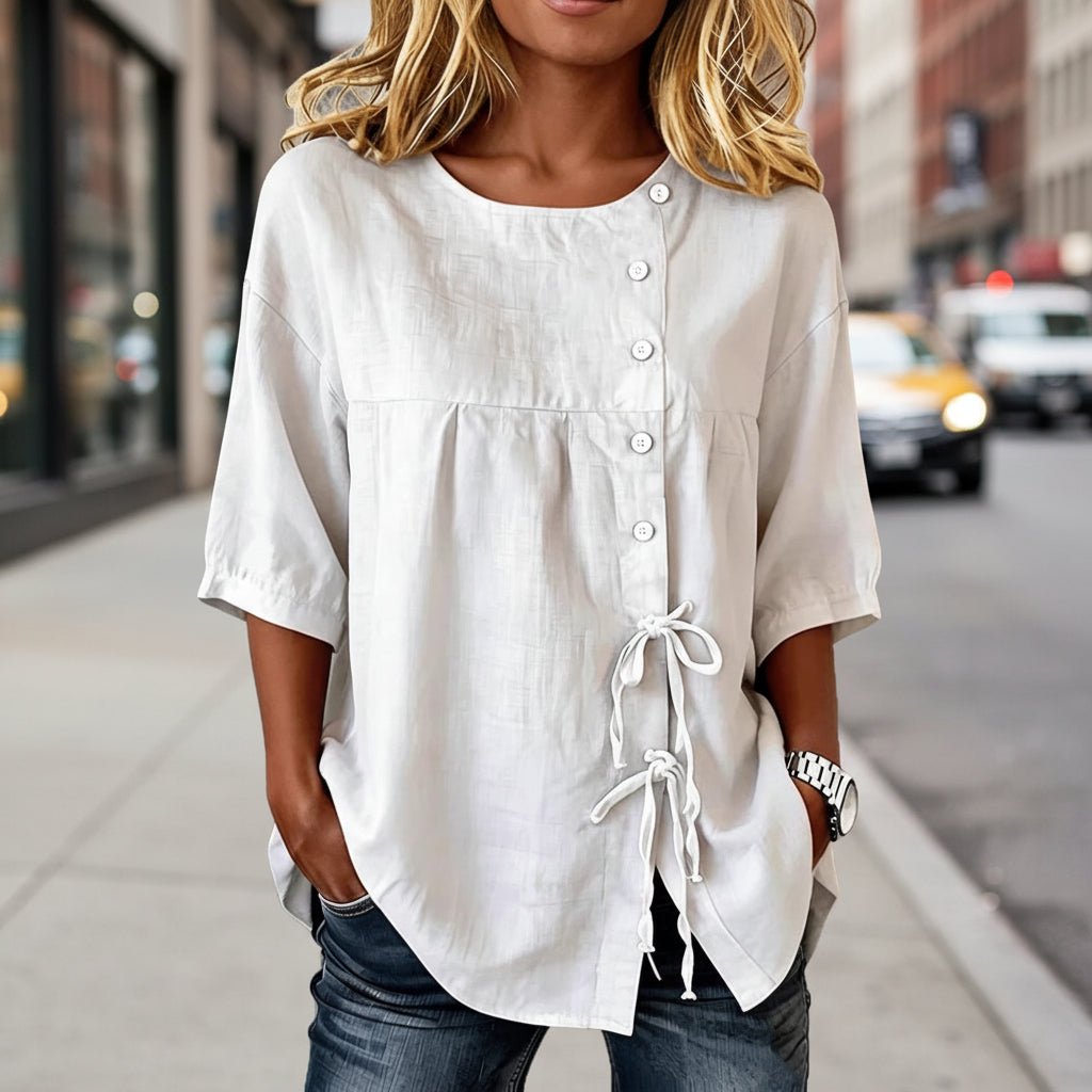 Women's Lace-Up Button Shirt – 3/4 Sleeve Asymmetric - Che Cose Belle