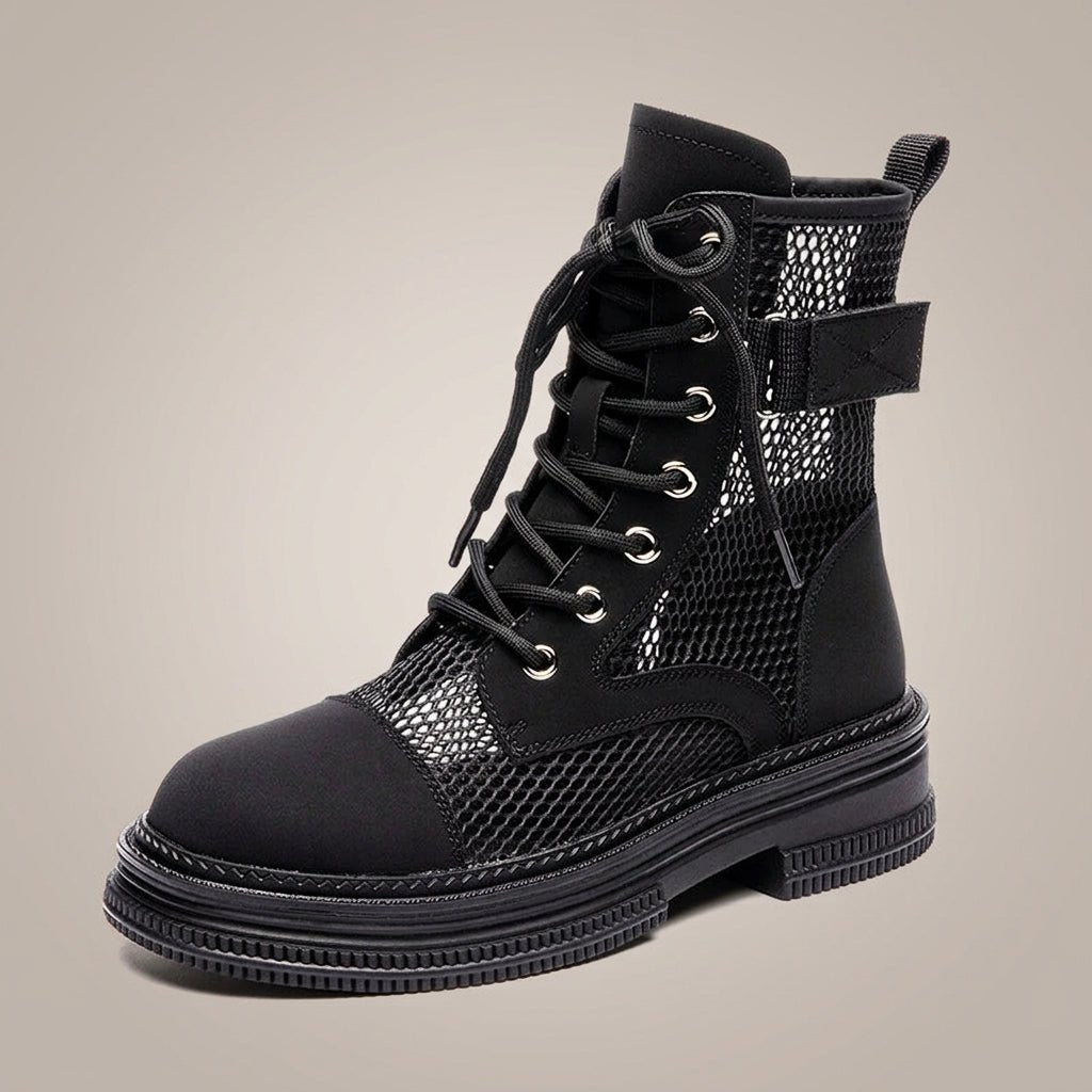 Women's Lace-Up Mesh Cutout Ankle Boots - Che Cose Belle