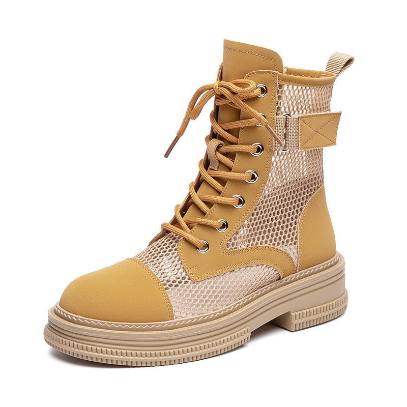 Women's Lace-Up Mesh Cutout Ankle Boots - Che Cose Belle