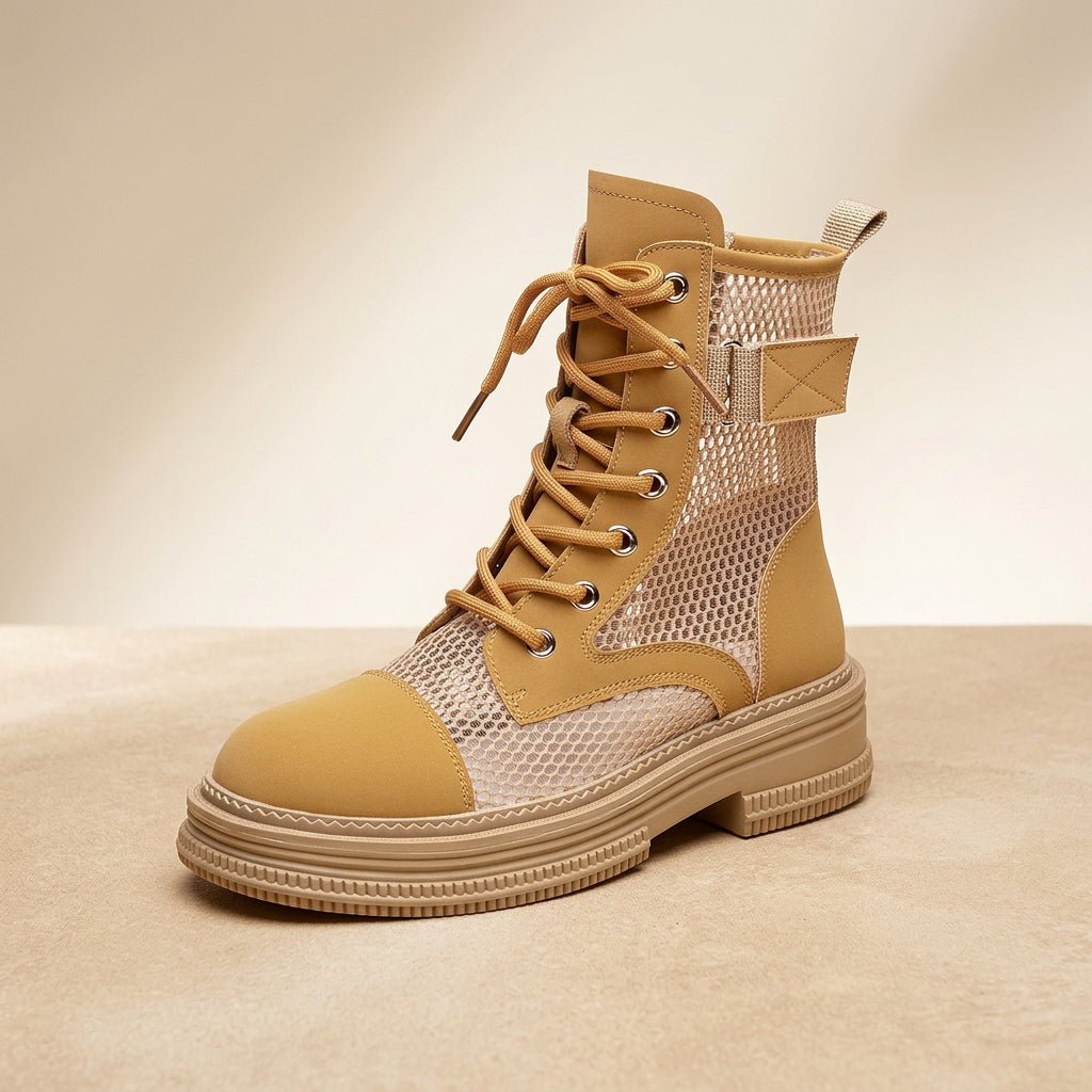 Women's Lace-Up Mesh Cutout Ankle Boots - Che Cose Belle