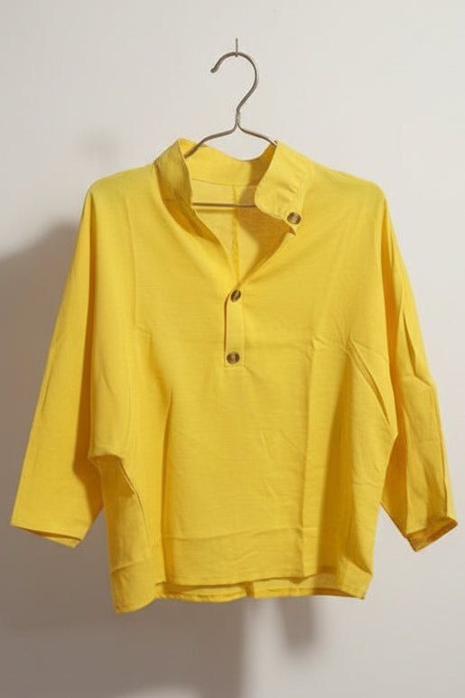 Women's Linen-Look Stand Collar Batwing Top & Wide-Leg Pants Set - Che Cose Belle
