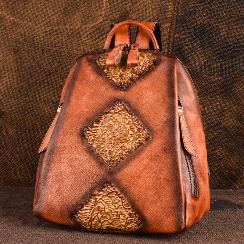 Women's Live Retro Leather Tree High Large Backpacks - Che Cose Belle