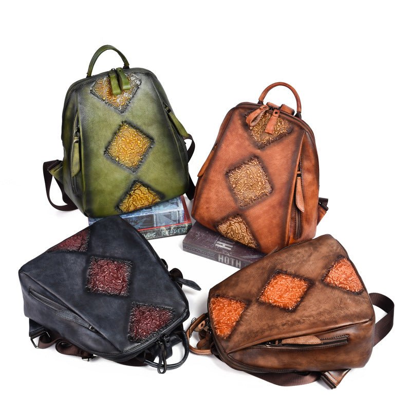 Women's Live Retro Leather Tree High Large Backpacks - Che Cose Belle