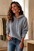 Women's Loose-Fit Drawstring Knit Hoodie with Button Cuffs - Che Cose Belle