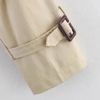 Women's Notch-Collar Short Trench Coat with Belt Buckle Detail - Che Cose Belle