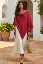 Women's Open-Knit Asymmetric Cape & Ruched V-Neck Fluid Maxi Dress Set - Che Cose Belle