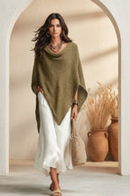 Women's Open-Knit Asymmetric Cape & Ruched V-Neck Fluid Maxi Dress Set - Che Cose Belle