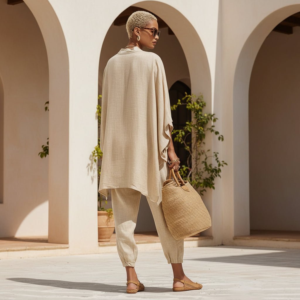 Women's Oversized Cape-Sleeve V-Neck Top & Tapered Jogger Pants Two-Piece Set - Che Cose Belle