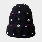 Women's Pearl Jewel Embellished Fleece Lining Knit Beanie Hat - Che Cose Belle