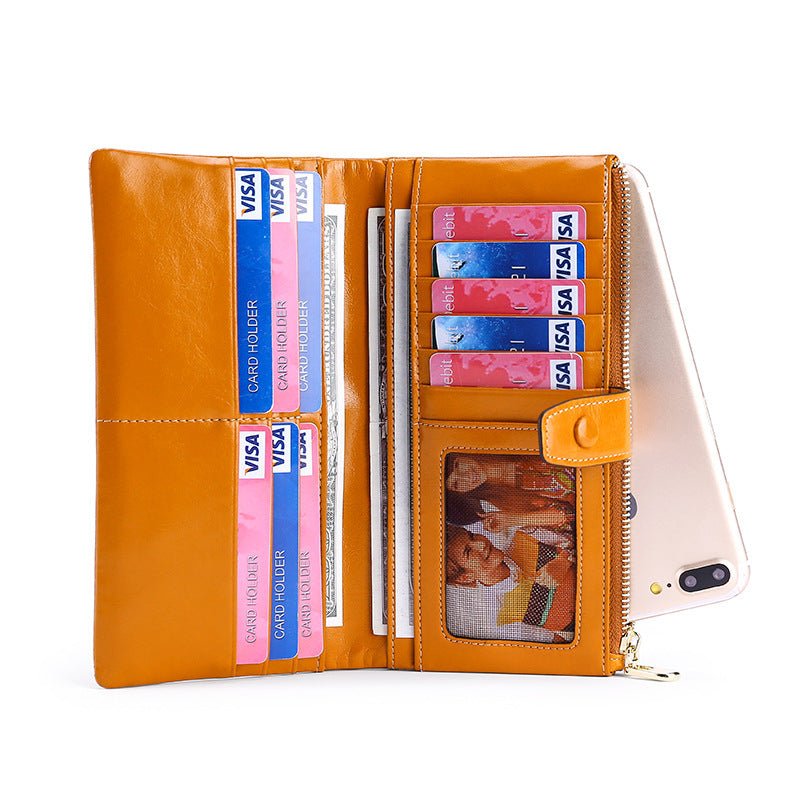 Women's Real Leather Long Clutch Retro Oil Purses - Che Cose Belle