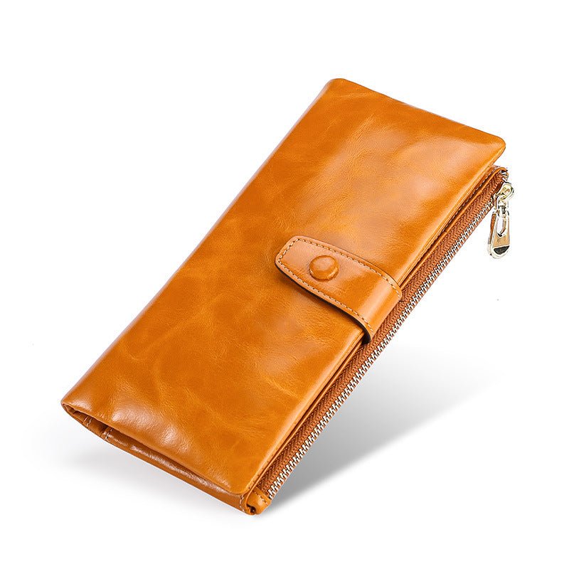 Women's Real Leather Long Clutch Retro Oil Purses - Che Cose Belle