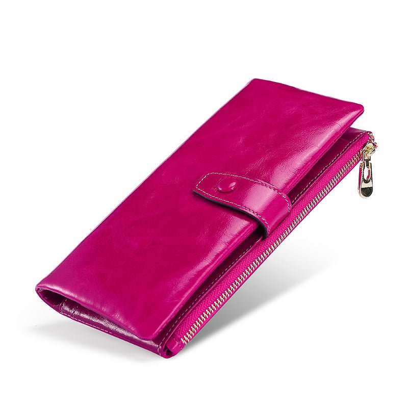 Women's Real Leather Long Clutch Retro Oil Purses - Che Cose Belle
