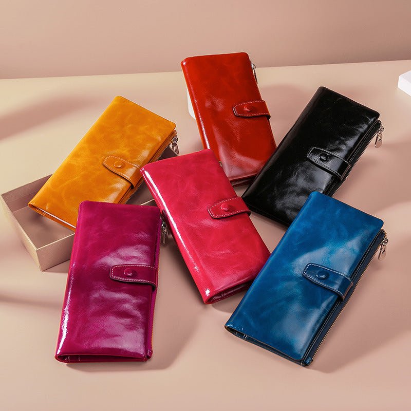 Women's Real Leather Long Clutch Retro Oil Purses - Che Cose Belle