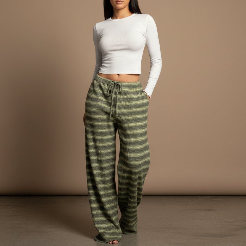 Women's Retro Striped Straight-Leg Drapey Casual Pants - Che Cose Belle