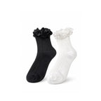Women’s Ruffle Ankle Socks Satin Trim Frilly Vintage Style Black And White Set - Che Cose Belle