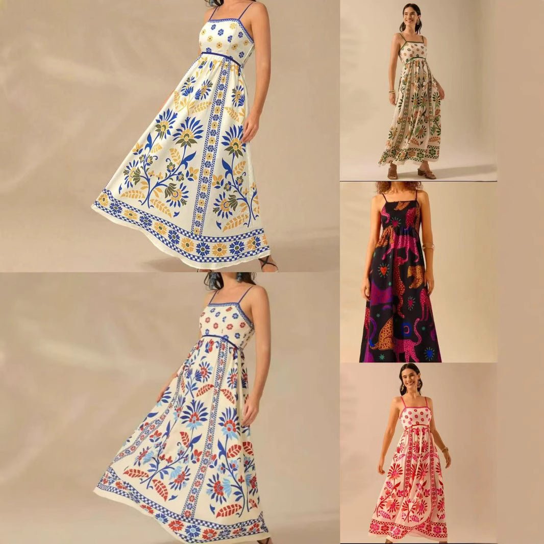 Women's Summer Floral Print Dress - Vacation Style Midi - Che Cose Belle