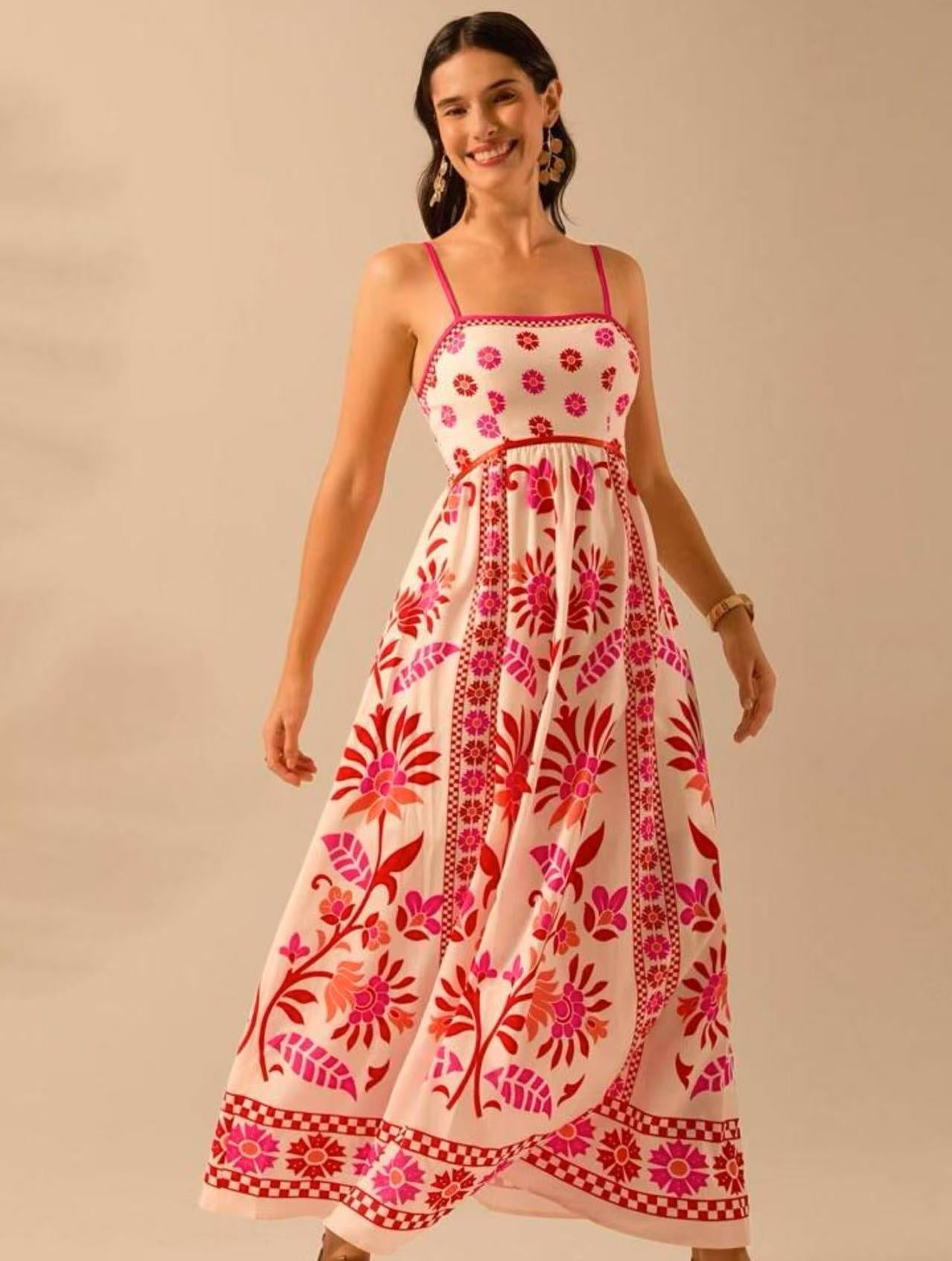 Women's Summer Floral Print Dress - Vacation Style Midi - Che Cose Belle