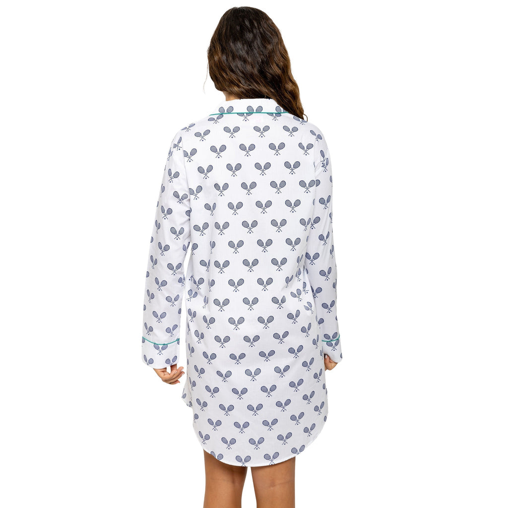 Women's Tennis Navy Night Shirt - Organic Cotton Poplin - Che Cose Belle