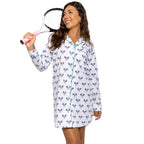 Women's Tennis Navy Night Shirt - Organic Cotton Poplin - Che Cose Belle