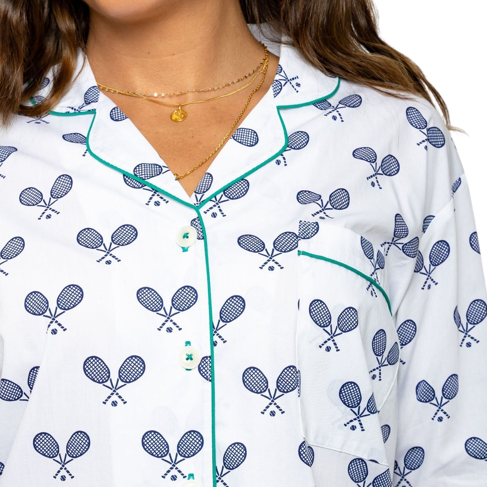 Women's Tennis Navy Night Shirt - Organic Cotton Poplin - Che Cose Belle