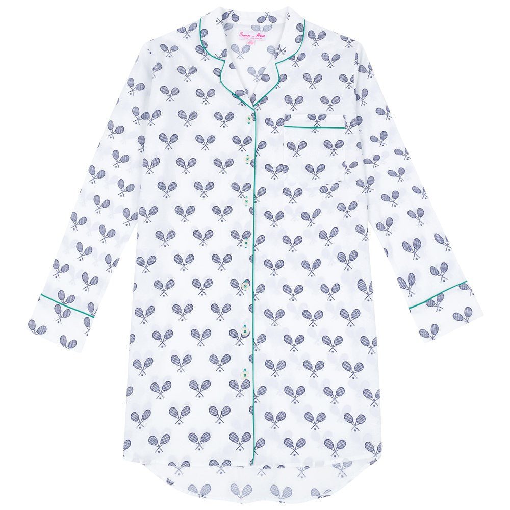 Women's Tennis Navy Night Shirt - Organic Cotton Poplin - Che Cose Belle