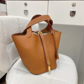Women's Top Layer Cowhide Leather Portable Vegetable Handbags - Che Cose Belle