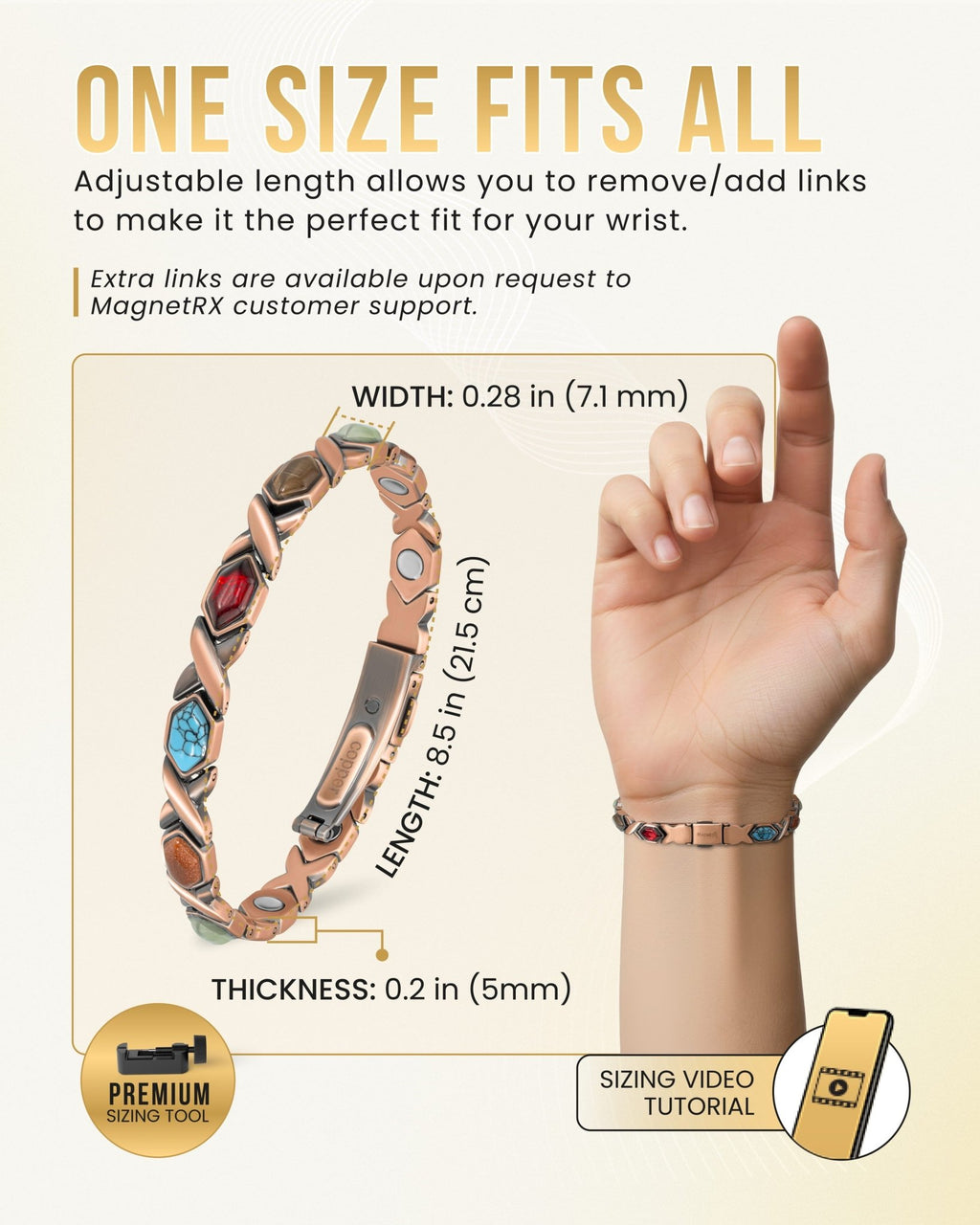 Women's Ultra Strength Pure Copper Magnetic Bracelet (Mixed Stones) - Che Cose Belle
