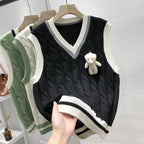 Women's V-Neck Button-Front Knit Vest with Pockets - Che Cose Belle