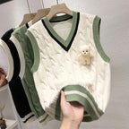 Women's V-Neck Button-Front Knit Vest with Pockets - Che Cose Belle