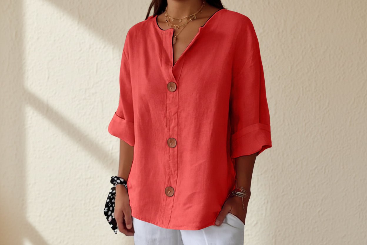 Women's V-Neck Buttoned Blouse - Che Cose Belle