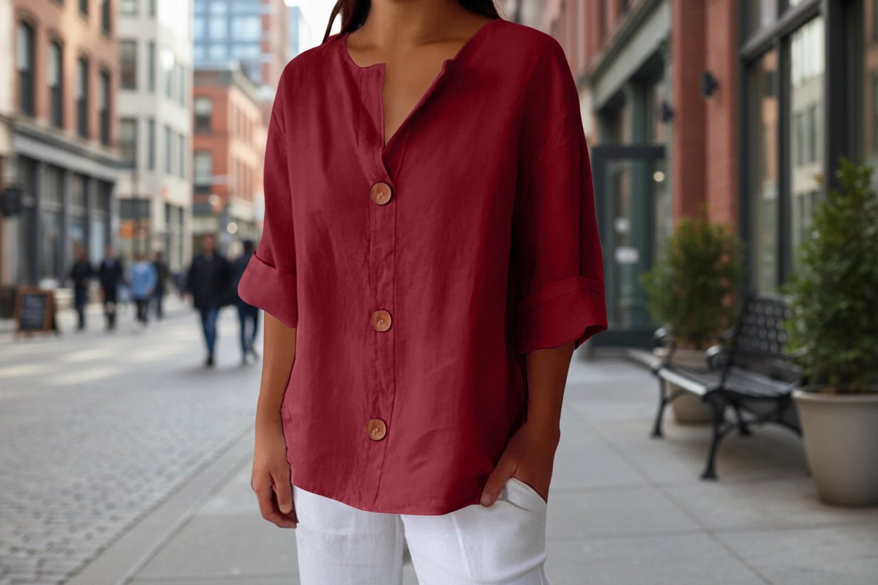 Women's V-Neck Buttoned Blouse - Che Cose Belle