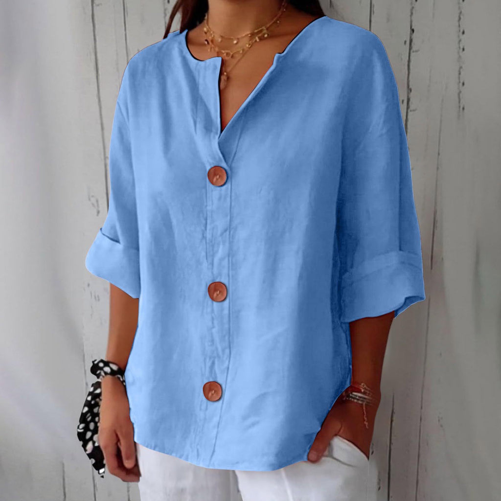 Women's V-Neck Buttoned Blouse - Che Cose Belle
