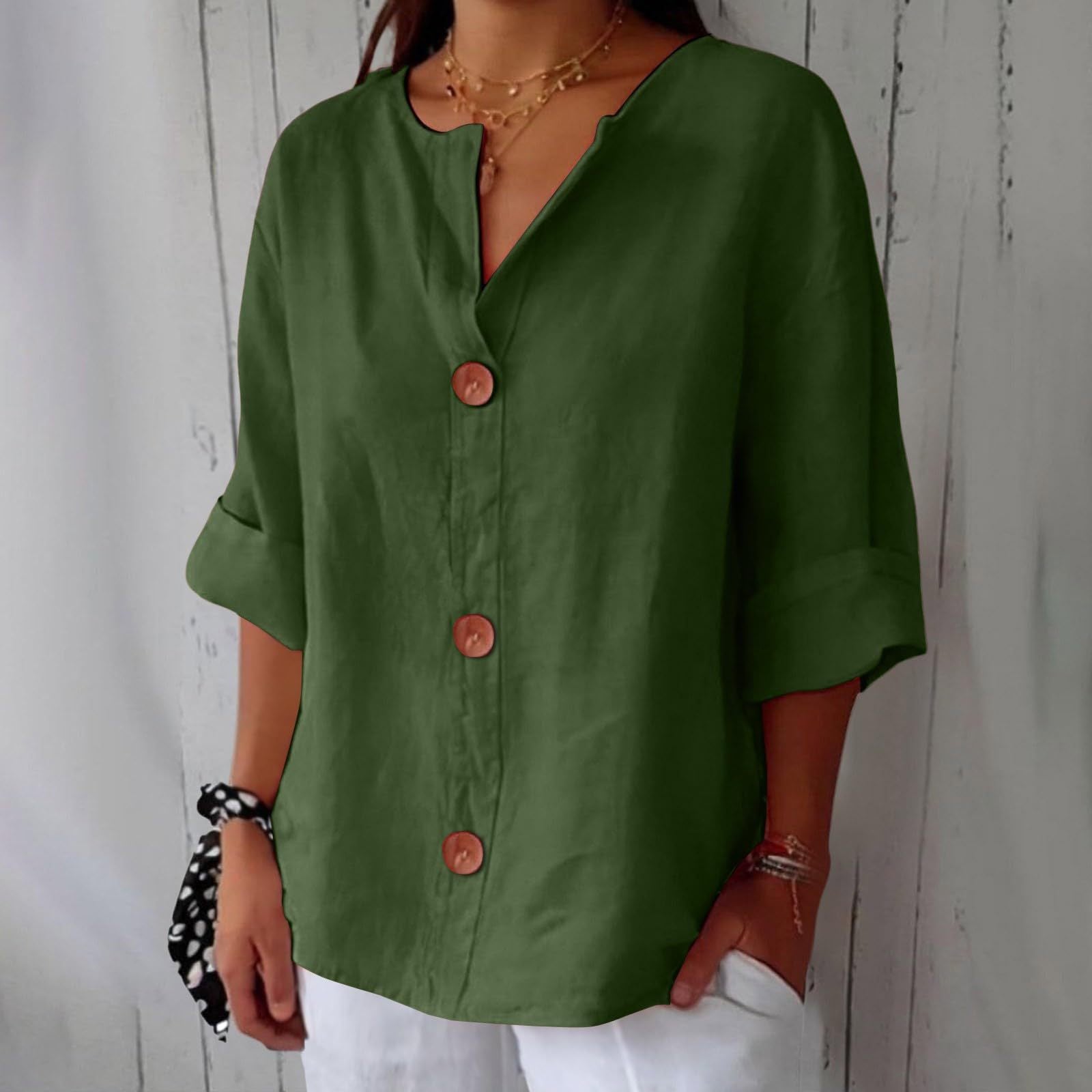 Women's V-Neck Buttoned Blouse - Che Cose Belle