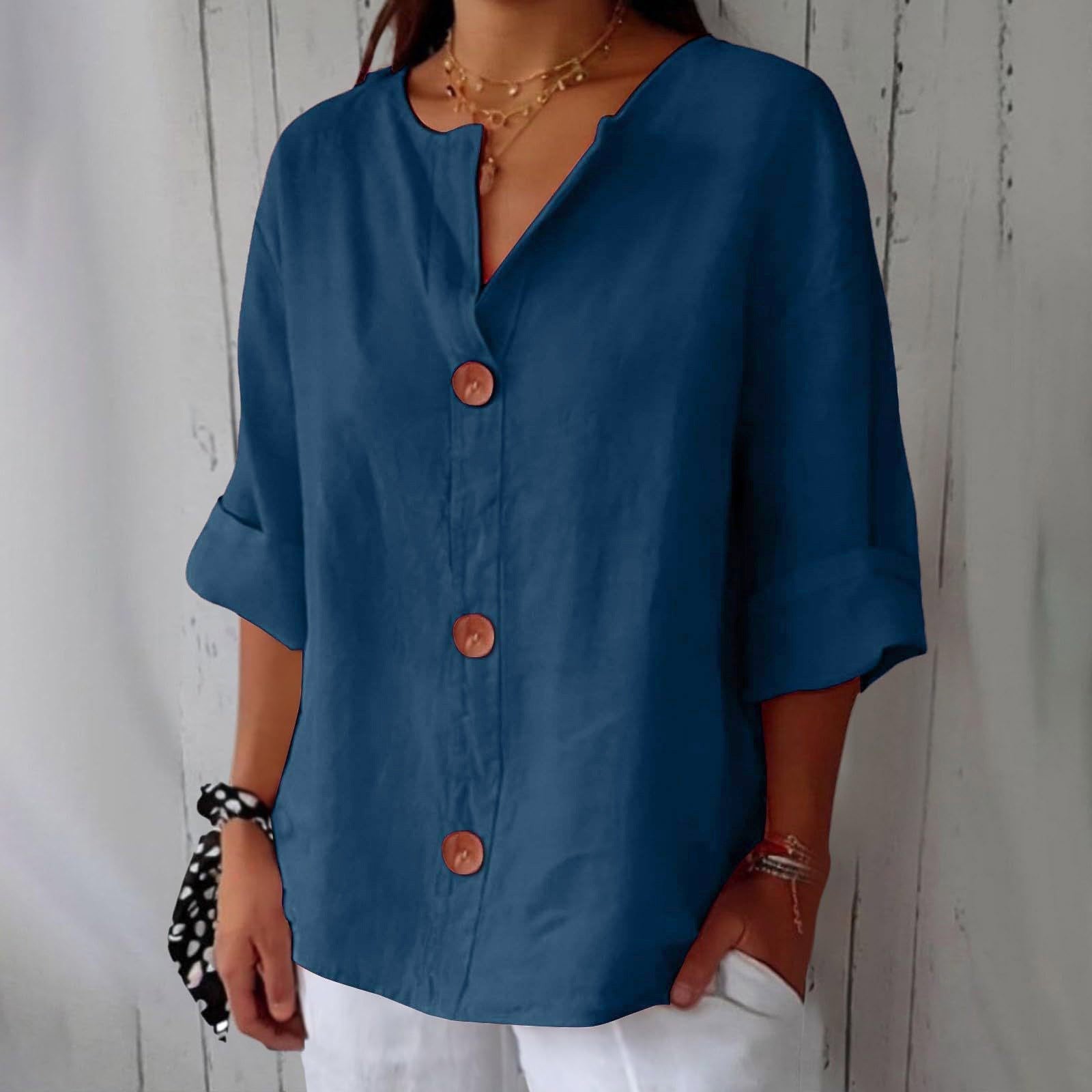 Women's V-Neck Buttoned Blouse - Che Cose Belle