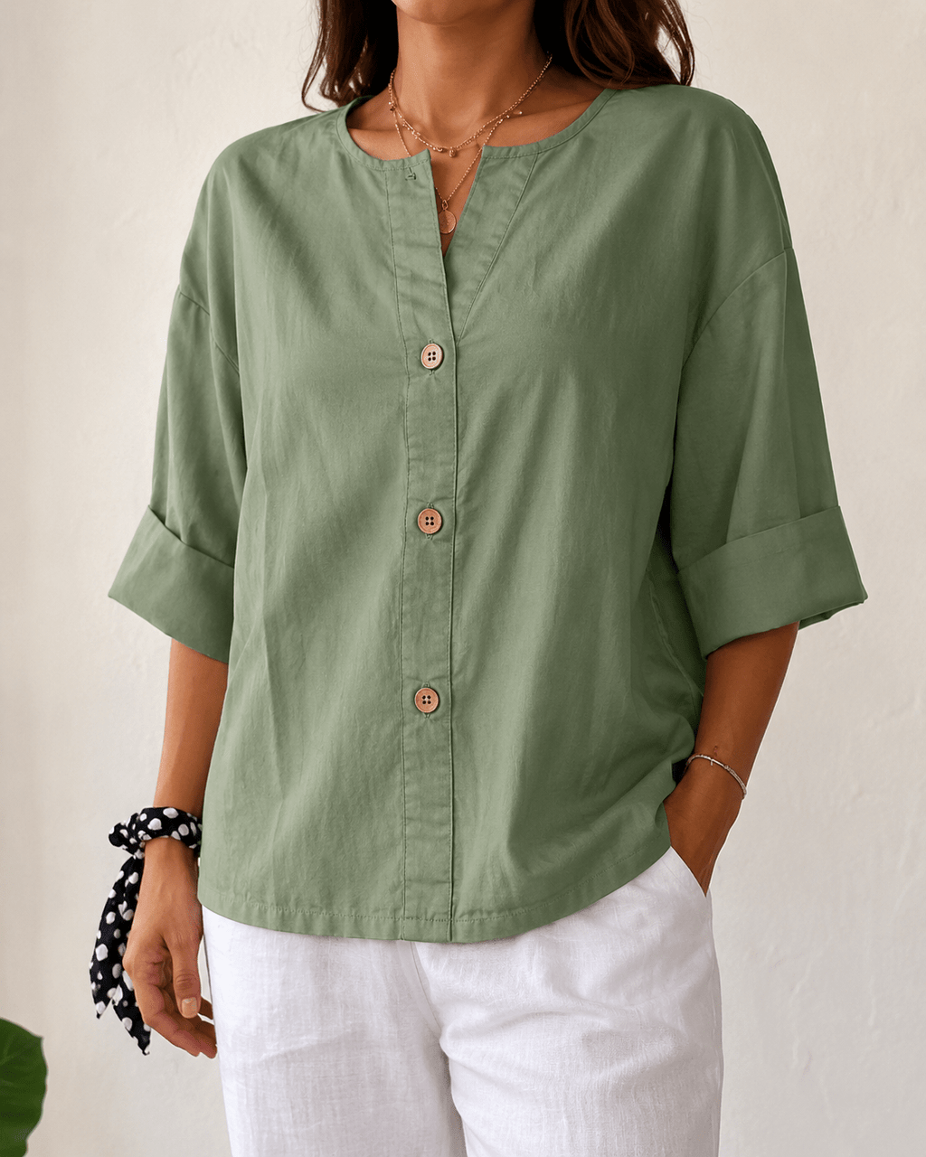Women's V-Neck Buttoned Blouse - Che Cose Belle