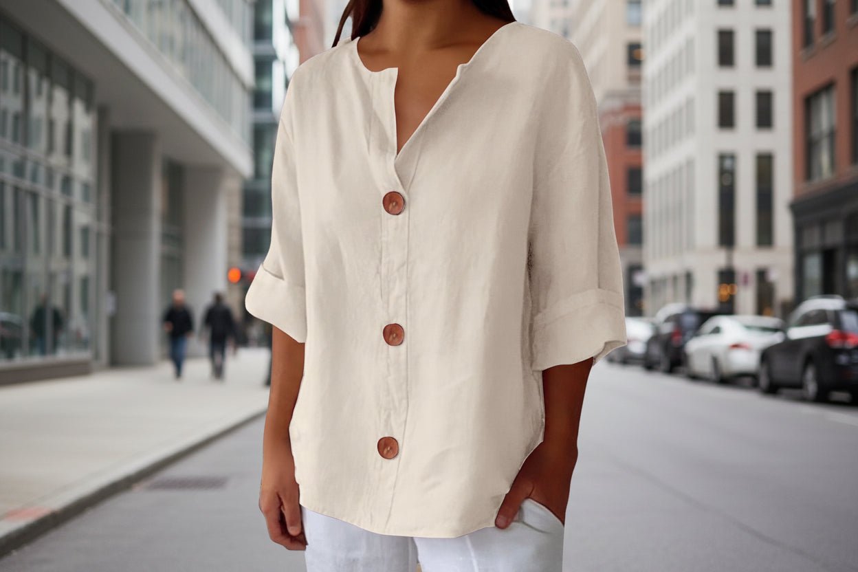 Women's V-Neck Buttoned Blouse - Che Cose Belle